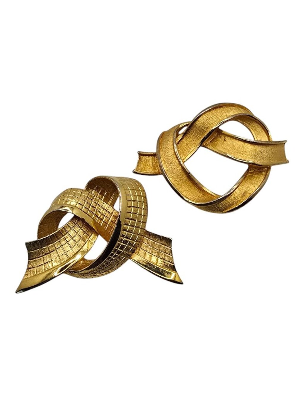 Vintage Brooch Lot Metallic Gold Tone Ribbon Knot MCM Mod Abstract Pins Nautical